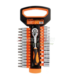 Bộ tuýp 1/4″ 6 cạnh 27 chi tiết xi bóng Cr-V Asaki AK-9819