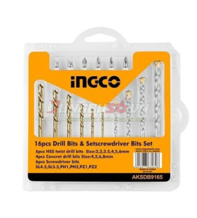 Bộ 16 mũi khoan kim loại, bắt vít INGCO AKSDB9165