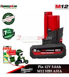 Pin 12V 5.0Ah Milwaukee M12 HB5 ASIA High output