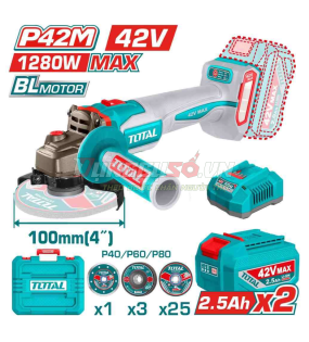 Máy mài góc không chổi than dùng pin TOTAL TAGLI4128102 (42V)