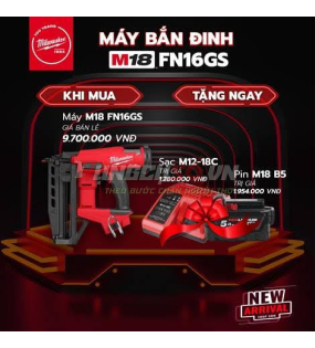 Combo máy bắn đinh thẳng Milwaukee - FN16GS