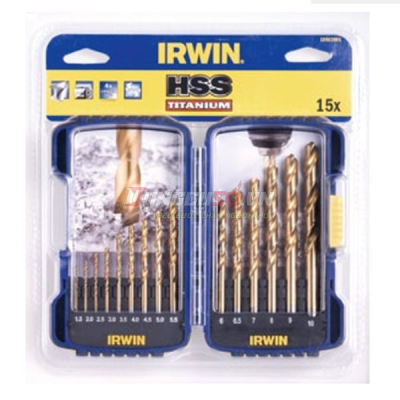Bộ mũi khoan kim loại 15 chi tiết TITANIUM HSS IRWIN 10503991