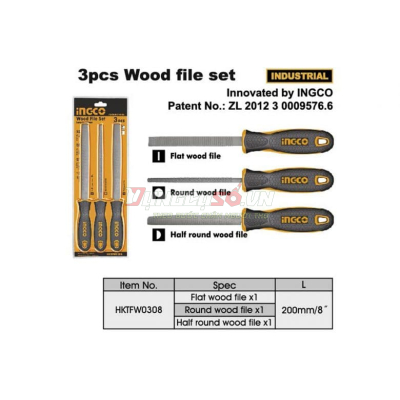 Bộ 3 dũa gỗ 200mm INGCO HKTFW0308