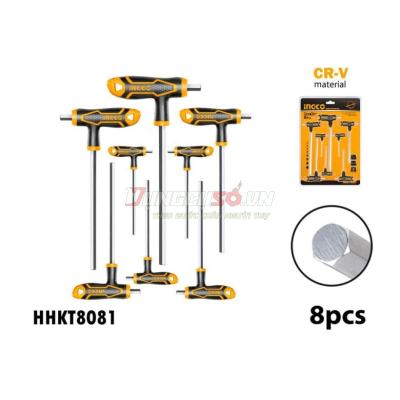Bộ 8 chìa lục giác tay cầm chữ T INGCO HHKT8081