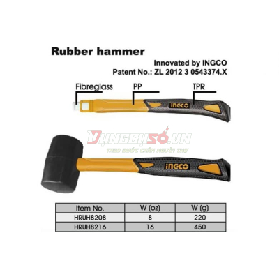 Búa Cao Su Đen 220g INGCO HRUH8208