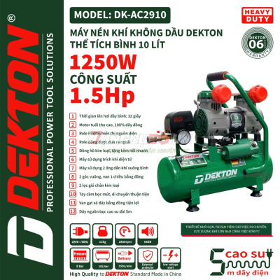 Máy nén khí không dầu mini Dekton DK-AC2910