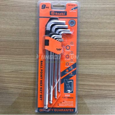Bộ lục giác bi dài xi mờ 9 chi tiết Asaki AK-0410