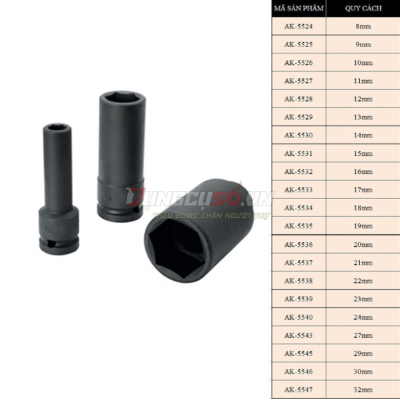 Đầu tuýp đen dài 1/2″ 6 cạnh 16mm Asaki AK-5532