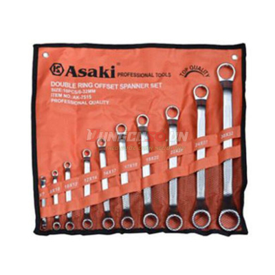 Bộ cờ lê vòng miệng 10 chi tiết xi bóng Asaki AK-6144