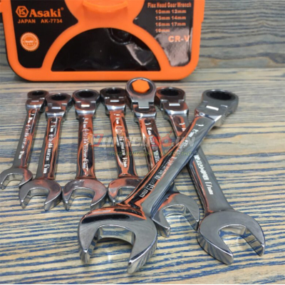 Bộ cờ lê vòng miệng lắc léo tự động Cr-V 7 chi tiết Asaki AK-7734