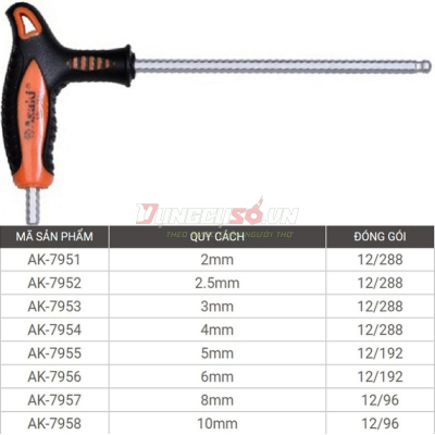 Lục giác bi có tay cầm chữ T 2mm Asaki AK-7951