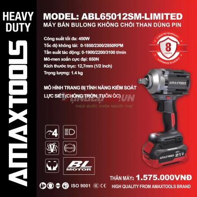 Máy siết bulong pin 21V Amaxtools ABL65012SM