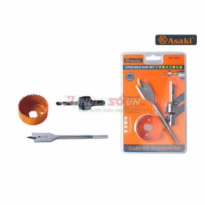 Bộ mũi khoét lỗ gỗ và thạch cao 3 chi tiết 22mm & 54mm Asaki AK-3680