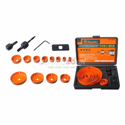 Bộ mũi khoét lỗ gỗ và thạch cao 16 chi tiết 19 – 127mm Asaki AK-3683