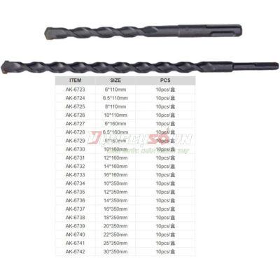 Mũi khoan bê tông đuôi gài hợp kim carbide 10 x 350mm Asaki AK-6734