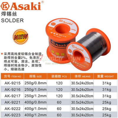 Dây chì hàn 250g/1.0mm Asaki AK-9216