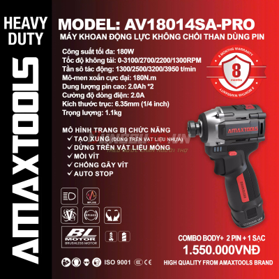 Máy vặn vít dùng pin 16V Amaxtools AV18014SA-PRO