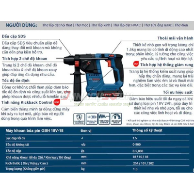 Máy khoan búa pin GBH 18V-18 (KIT 2 Pin 4.0Ah)