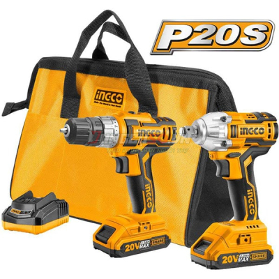 Bộ combo máy khoan 10mm và máy vặn vít 1/4″ pin 20V INGCO CKLI2006