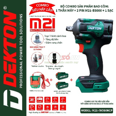 Máy siết bu lông 12.7mm pin 21V 380N.m Dekton M21-IW380NCP