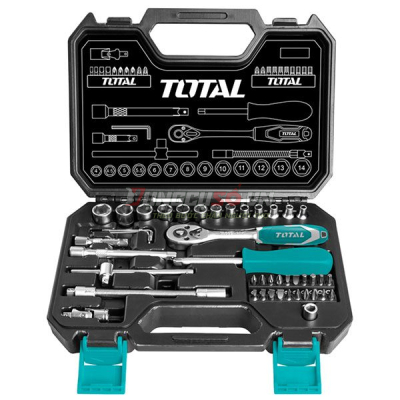 Bộ socket 45 chi tiết và cần 2 chiều Total THT141451