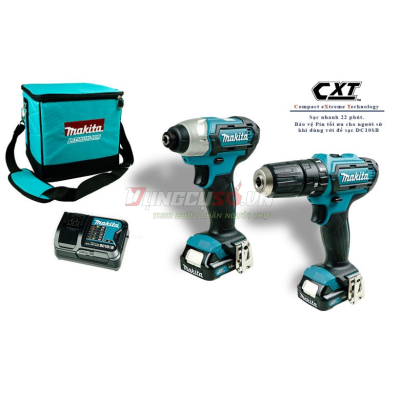 Bộ sản phẩm máy khoan búa, máy vặn vít pin 12V Makita CLX228S