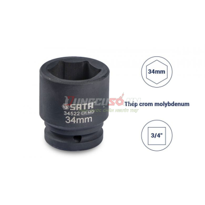 Đầu tuýp đen 6 cạnh 3/4in – 34mm Sata 34522