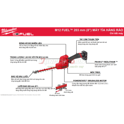 Máy tỉa hàng rào Milwaukee M12 FHT20-0
