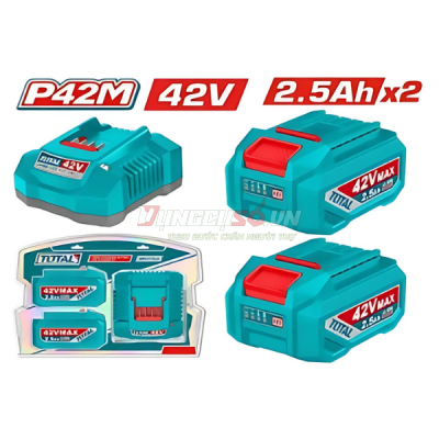 Bộ 2 pin Lithium 42V/2.5Ah và 1 sạc 42V TOTAL TFBCPM25221