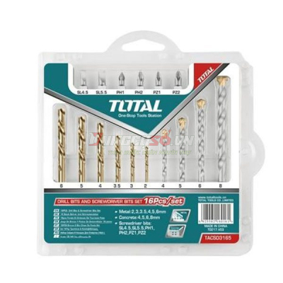 Bộ 16 mũi khoan, bắt vít 2-8mm Total TACSD3165