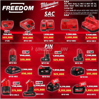 Khuyến Mãi Pin Sạc Khi Mua Kèm Thân Máy Bất Kì Của Milwaukee