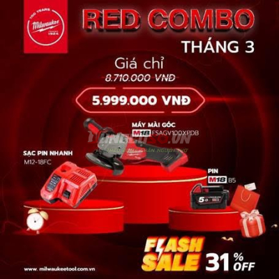 Combo máy mài Milwaukee 100mm FSAGV100XBDB + Sạc nhanh + Pin 5Ah